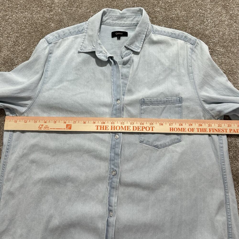 QUINCE Womens L Distressed Denim Mini Shirt Dress in Light Chambray - Picture 3 of 8